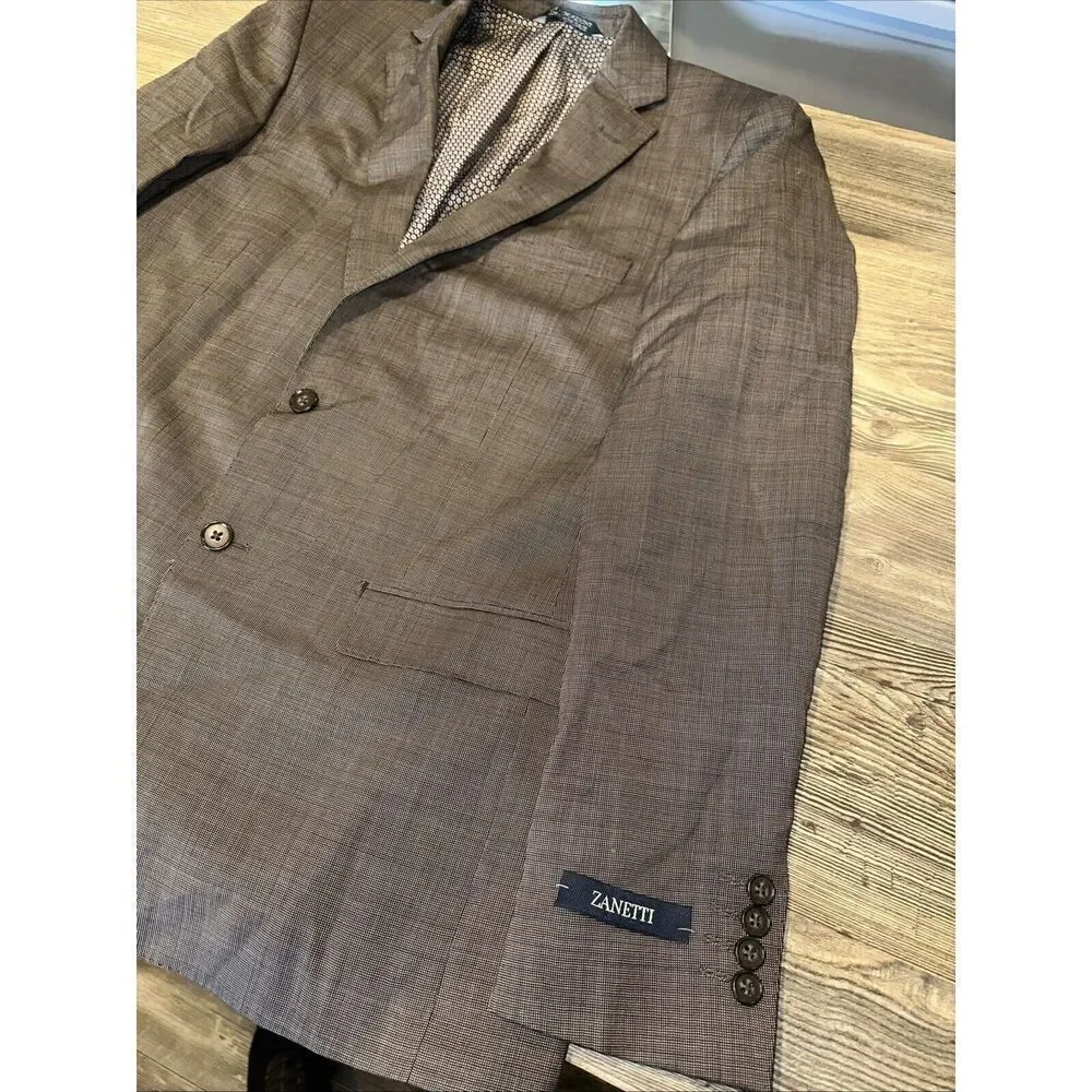 ZANETTI Men’s Gray Glen Plaid Wool Reg Fit Suit Sport Coat Blazer. Size 44R. T